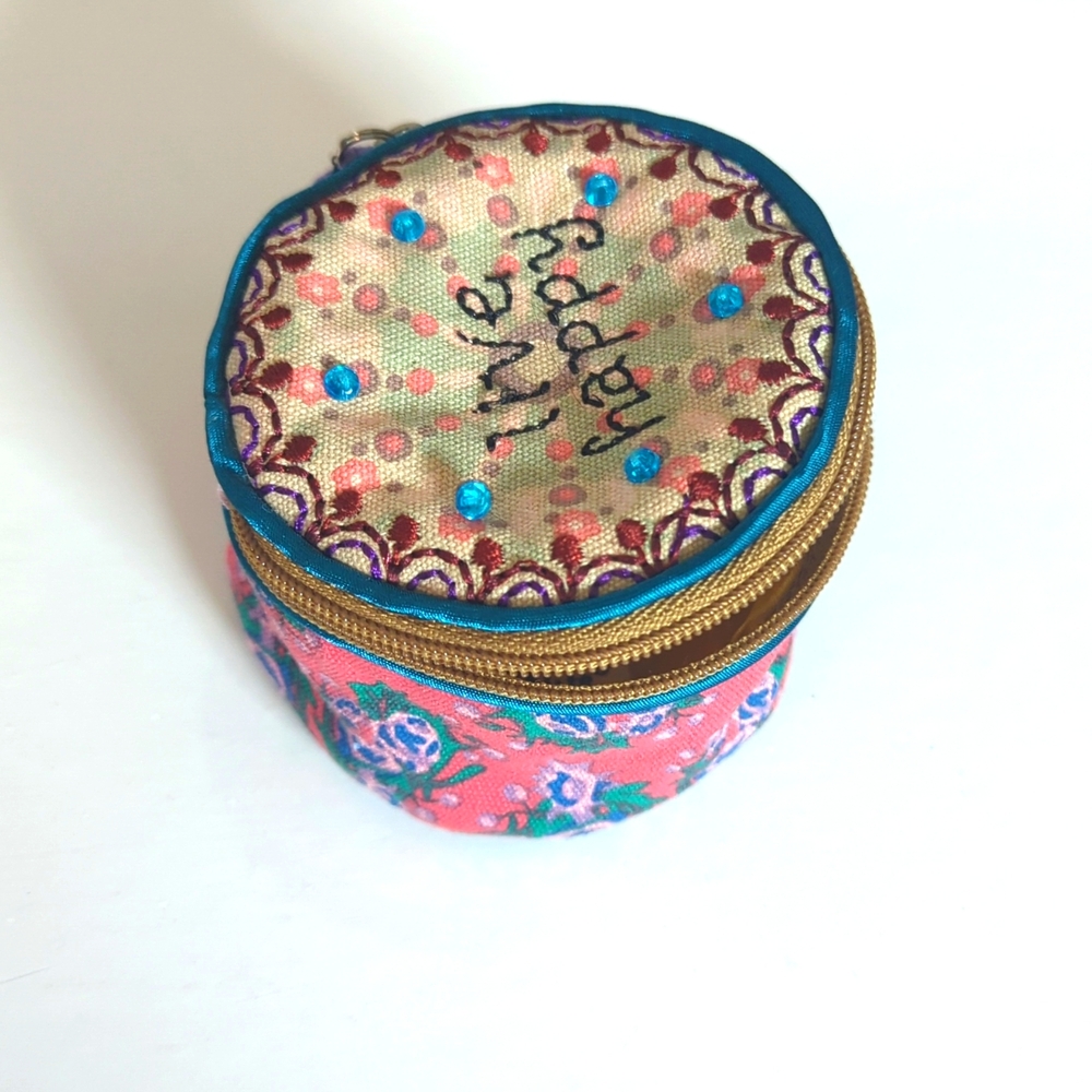 Natural Life Embroidered Jewelry Case Live Happy Travel Size Multi Colors Boho